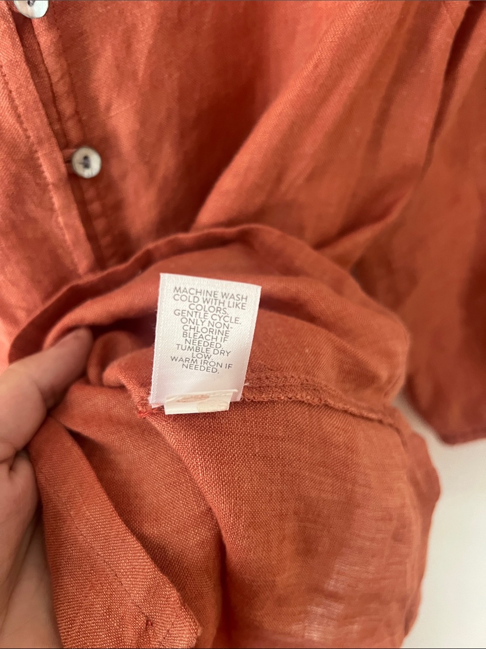 J. Jill Rust Terra Cotta Orange Button-Down Linen V-neck 3/4 Sleeve Shirt Medium - Picture 6 of 9